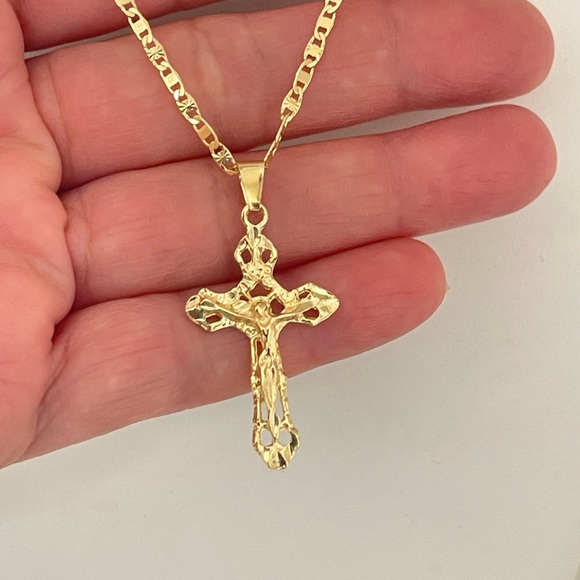 14k Gold Filled Crucifix Valentino Necklace Cadena con crucifijo - Picture 7 of 7